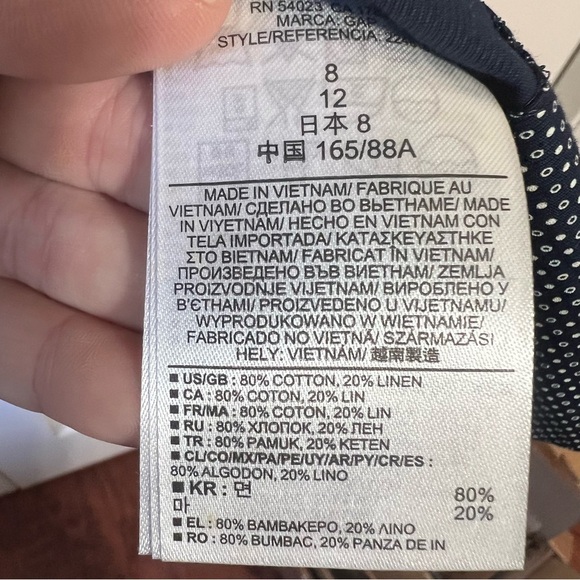 GAP Linen Blend A-Line Dress Polka Dot Pockets Sz 8 Academia Navy Retro Modest - Picture 10 of 11